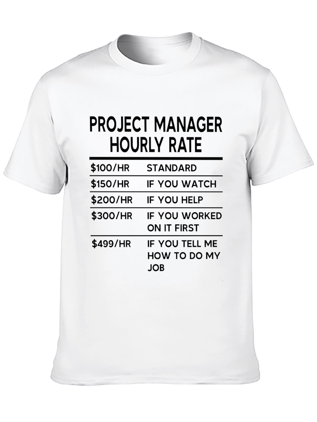 Project Manager Hourly Rate Funny T-Shirt