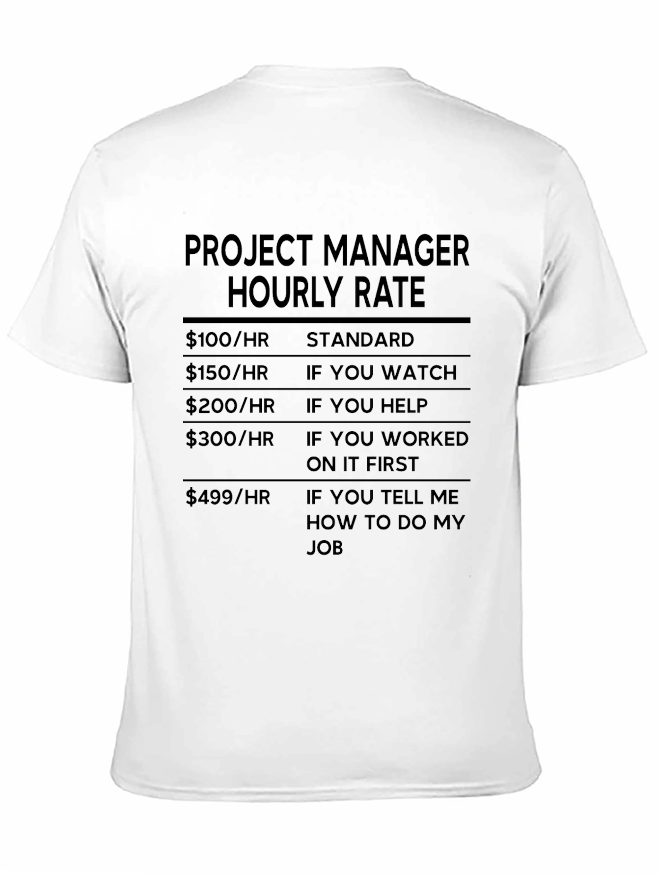 Project Manager Hourly Rate Funny T-Shirt