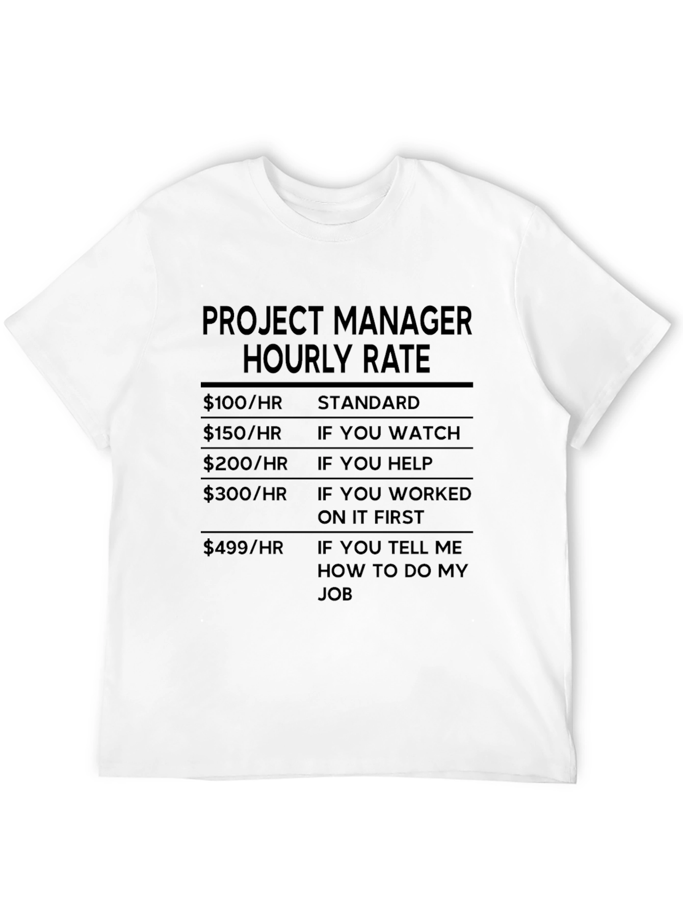 Project Manager Hourly Rate Funny T-Shirt