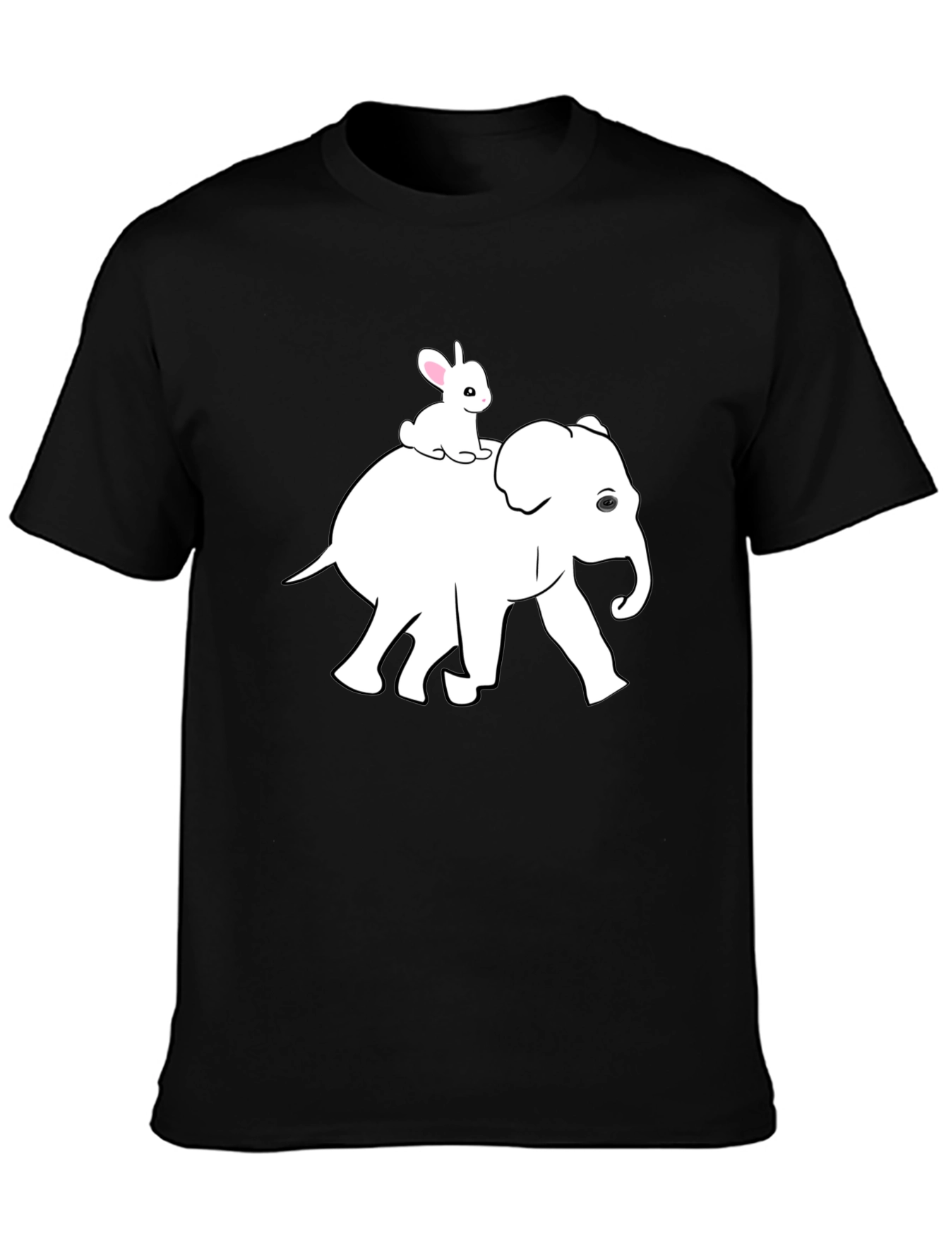 Elephant and Bunny Graphic Tee - Black Cotton T-Shirt