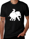 Elephant and Bunny Graphic Tee - Black Cotton T-Shirt