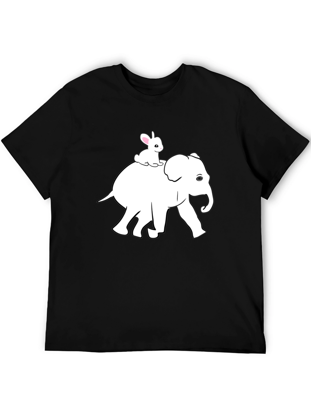 Elephant and Bunny Graphic Tee - Black Cotton T-Shirt