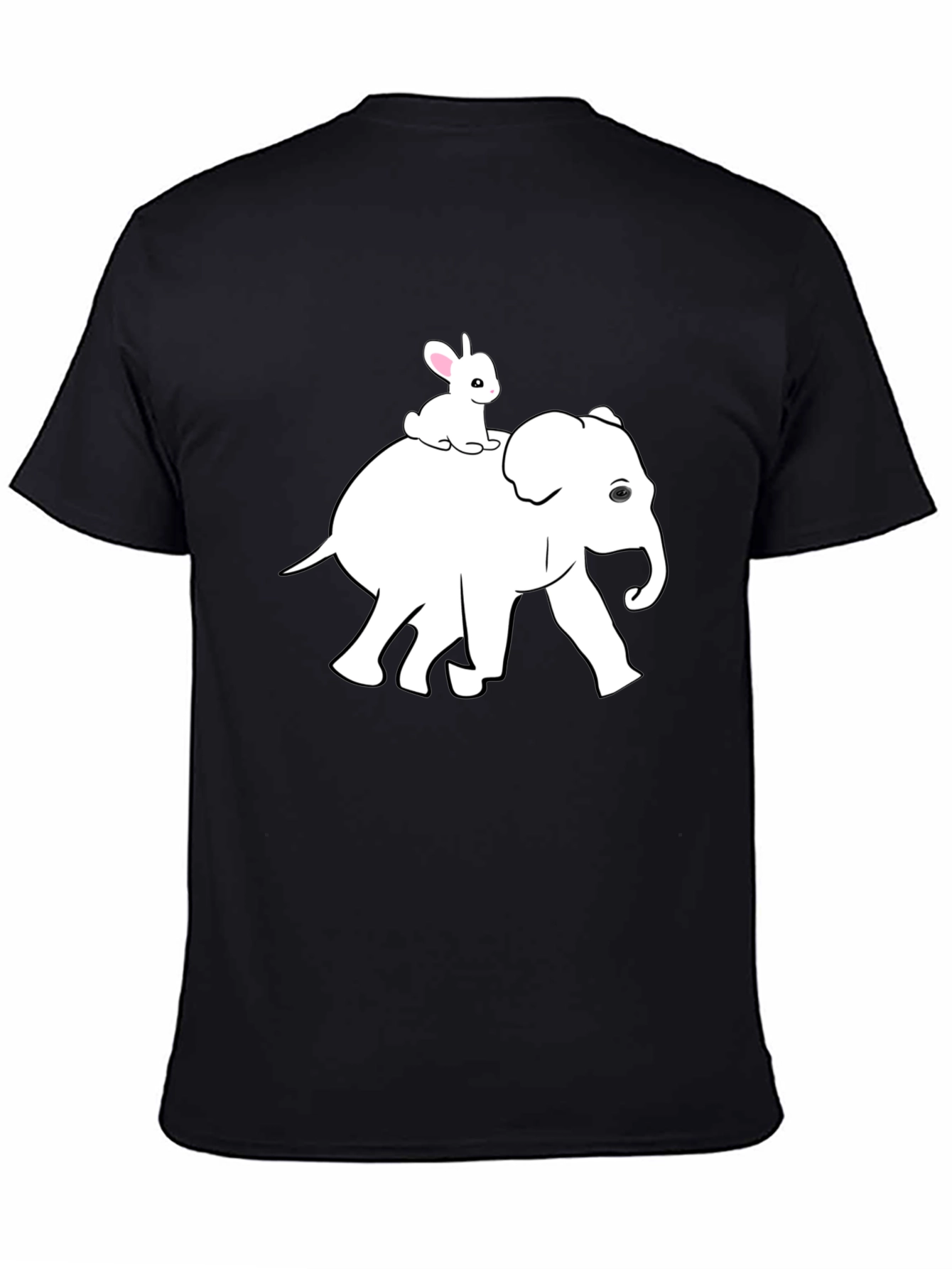 Elephant and Bunny Graphic Tee - Black Cotton T-Shirt