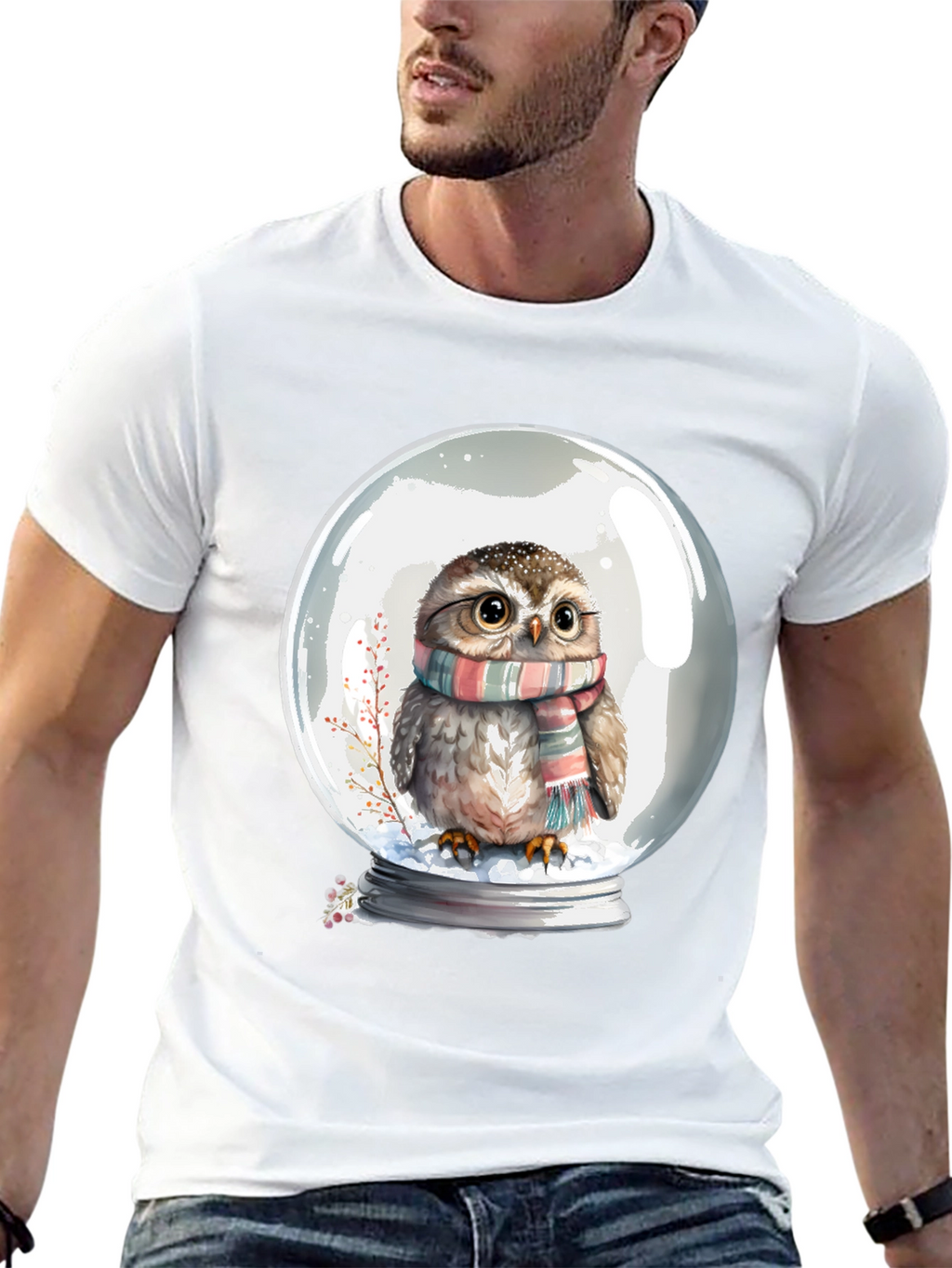 Snow Globe Owl Graphic Tee - Cute Animal Shirt