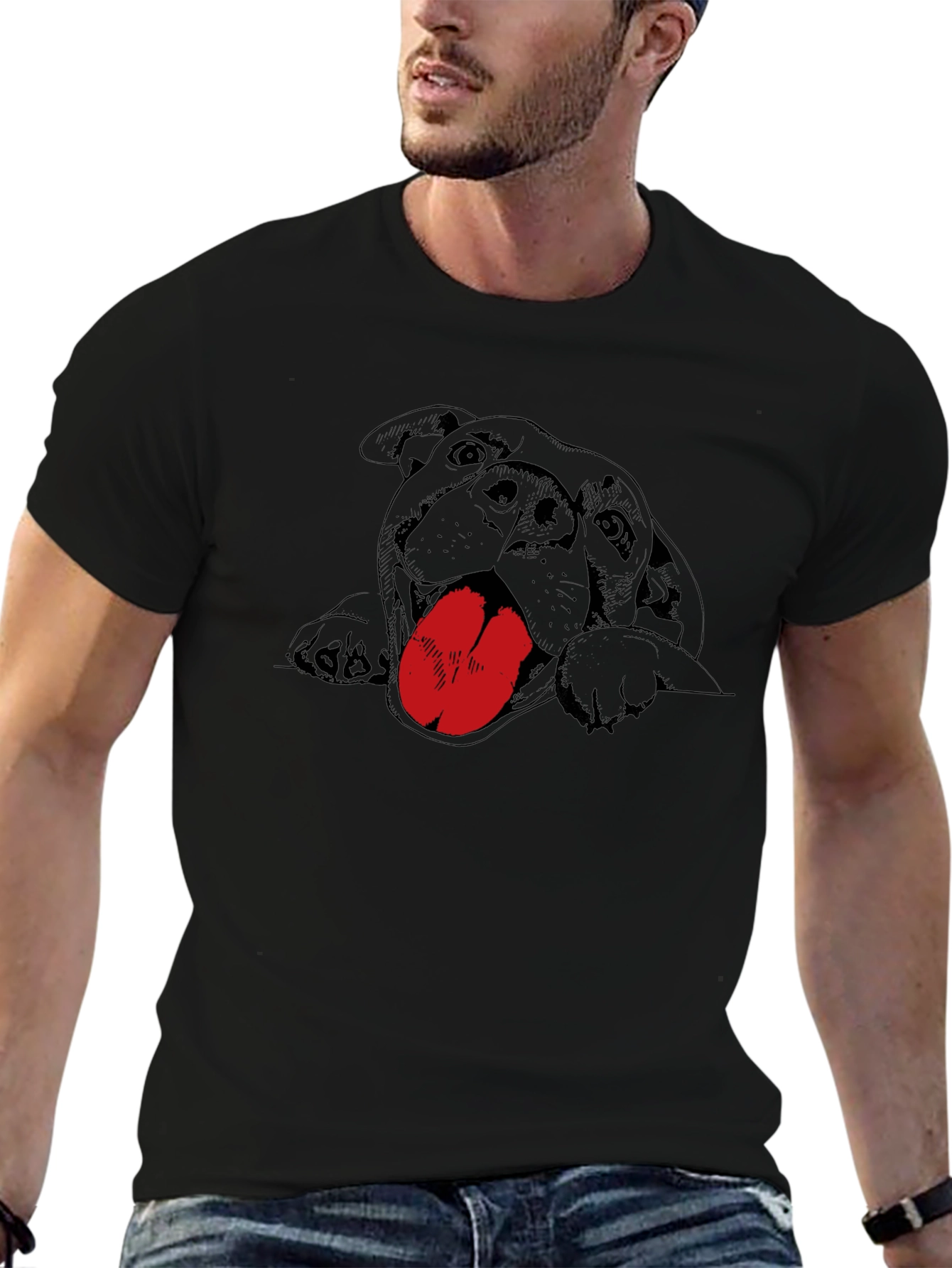 Dog Graphic Tee - Black Cotton T-Shirt