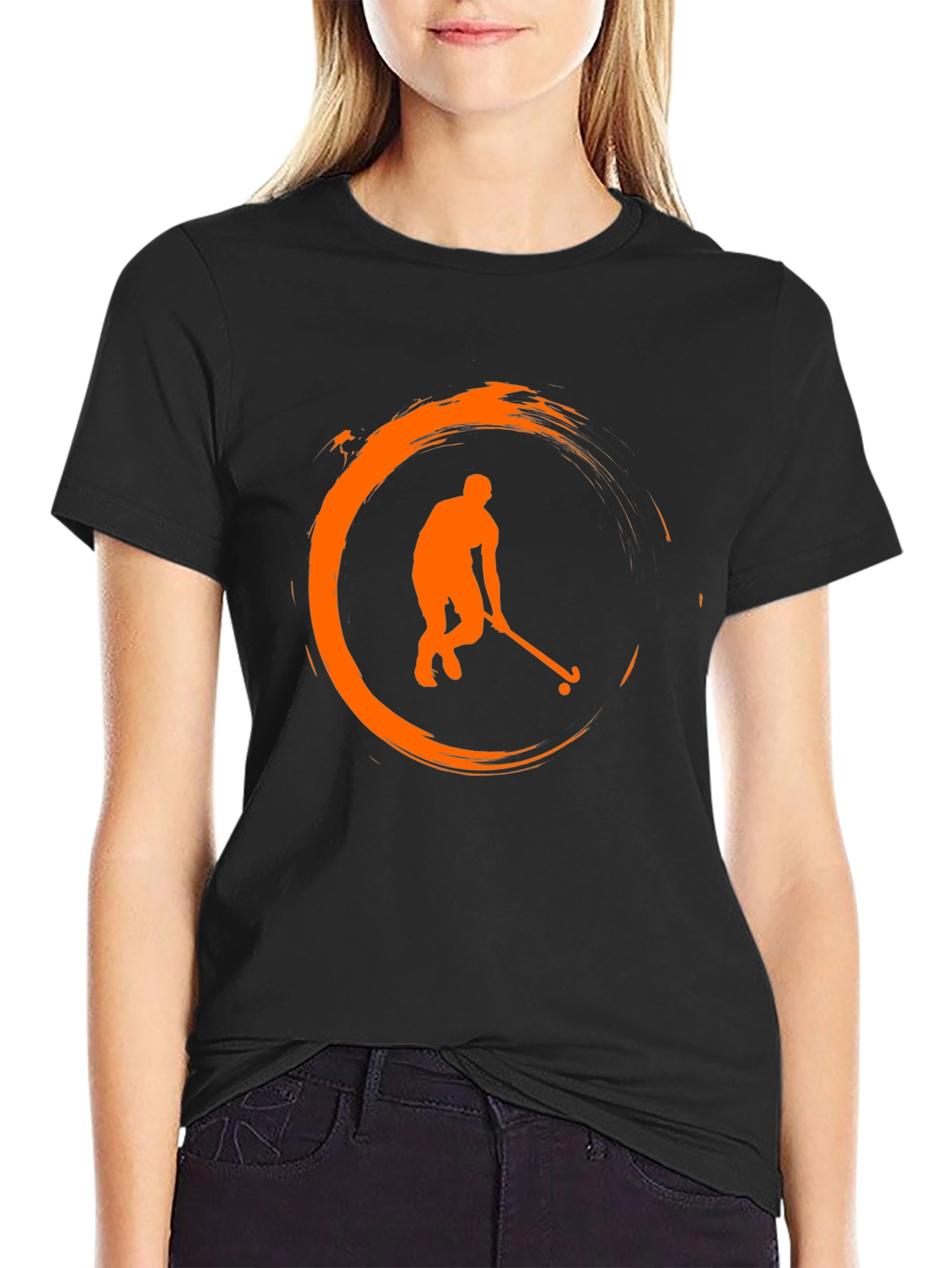 Hockey Player Graphic T-Shirt - Black