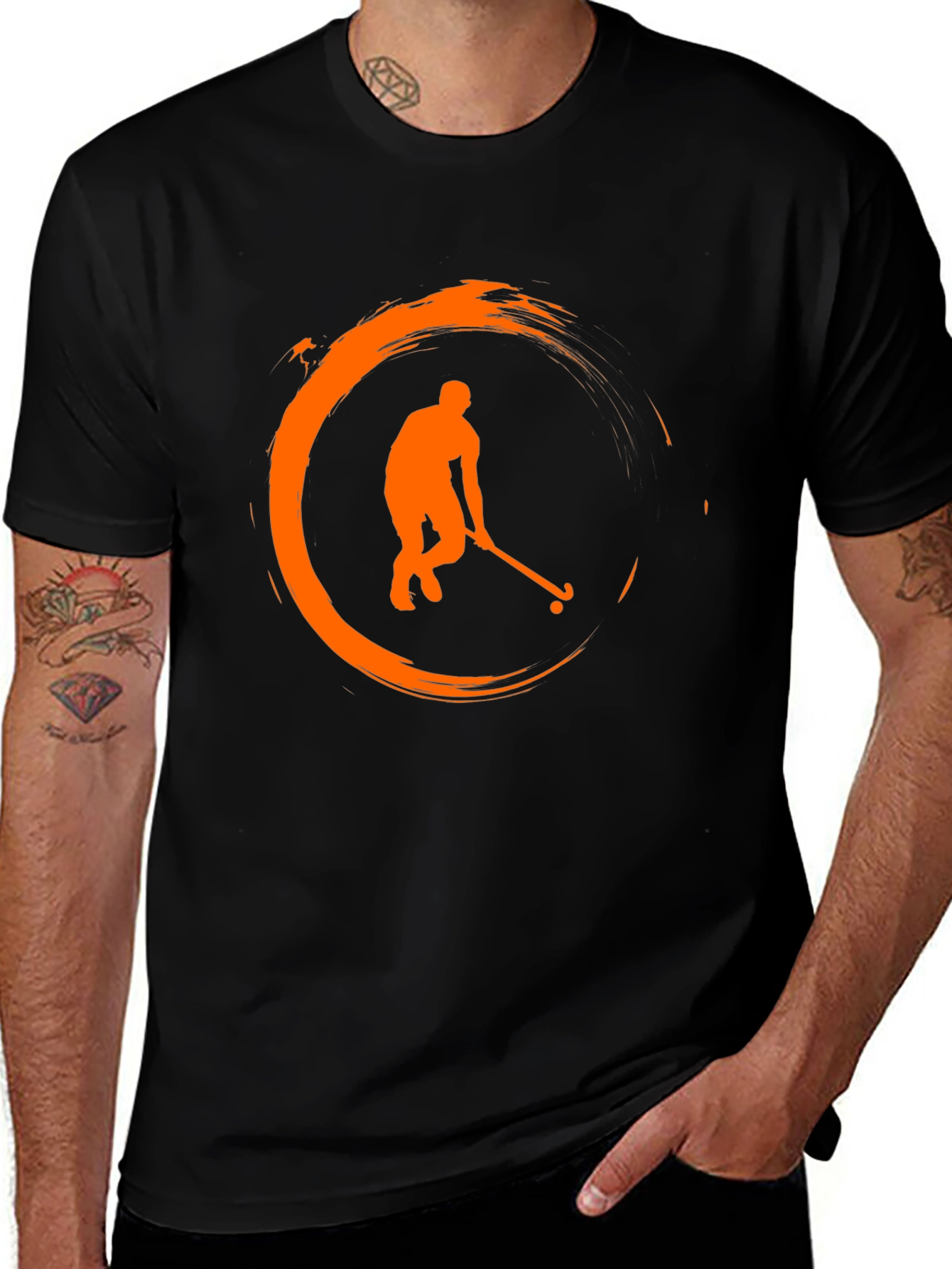 Hockey Player Graphic T-Shirt - Black