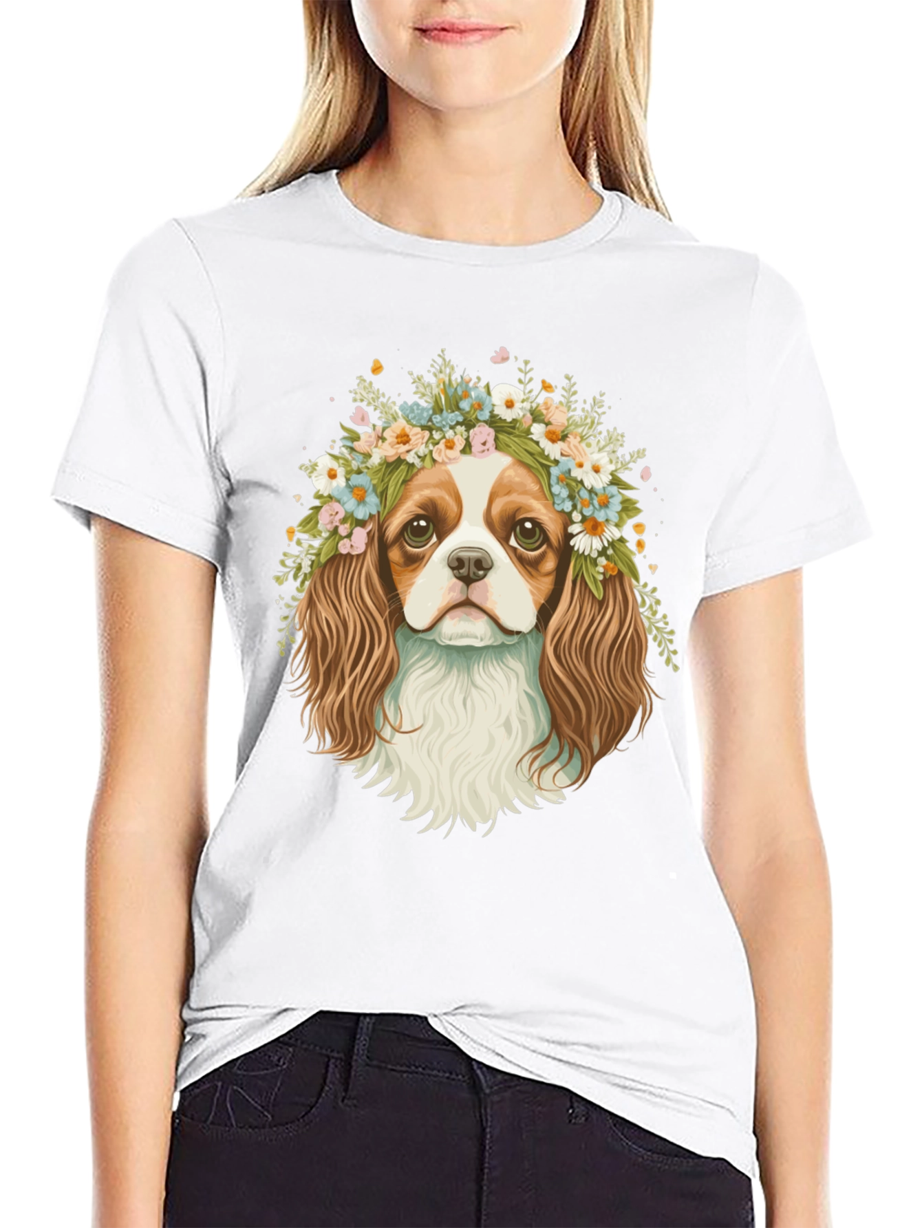 Dog with Flower Crown Graphic Tee