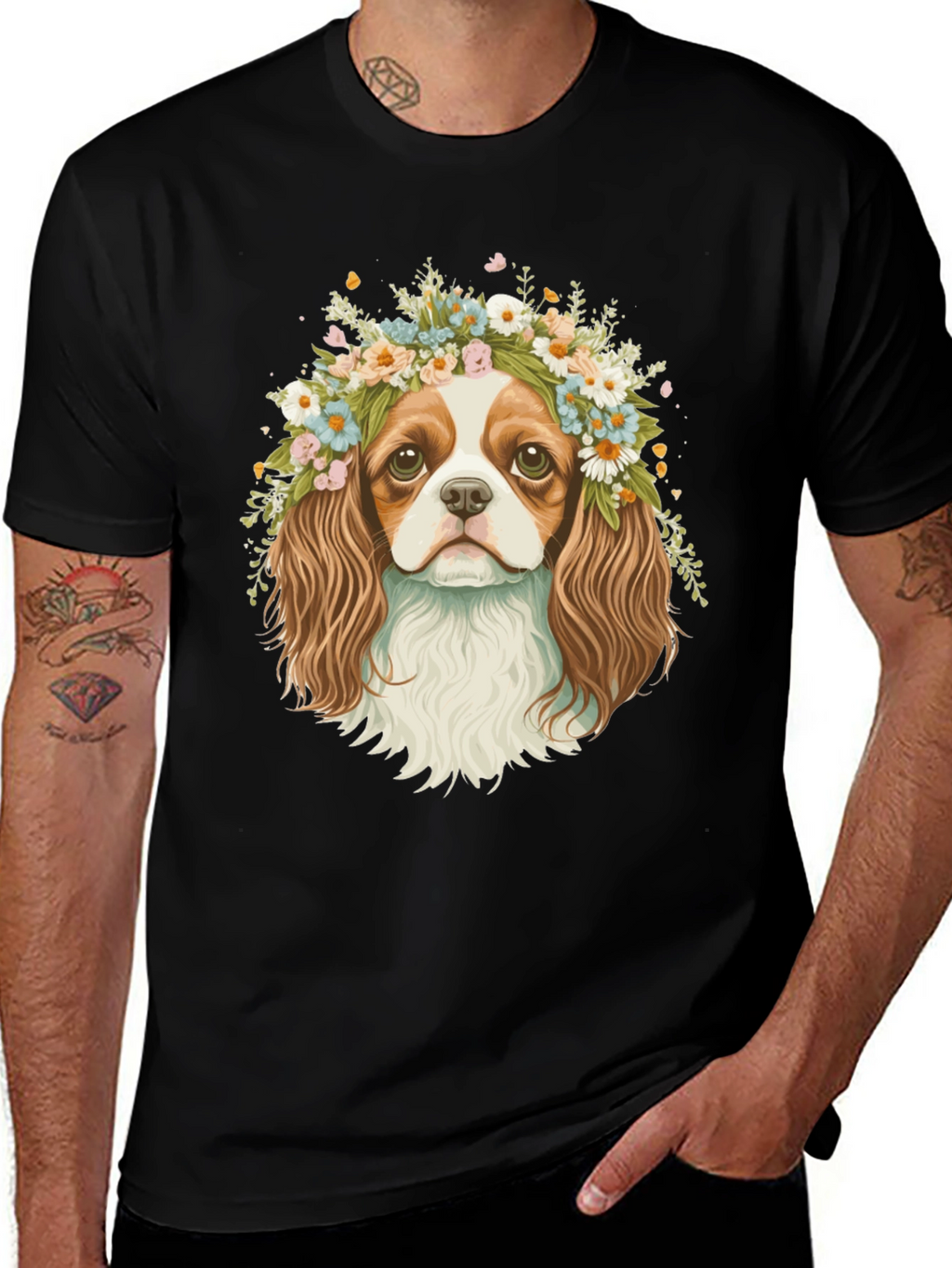 Dog with Flower Crown Graphic Tee