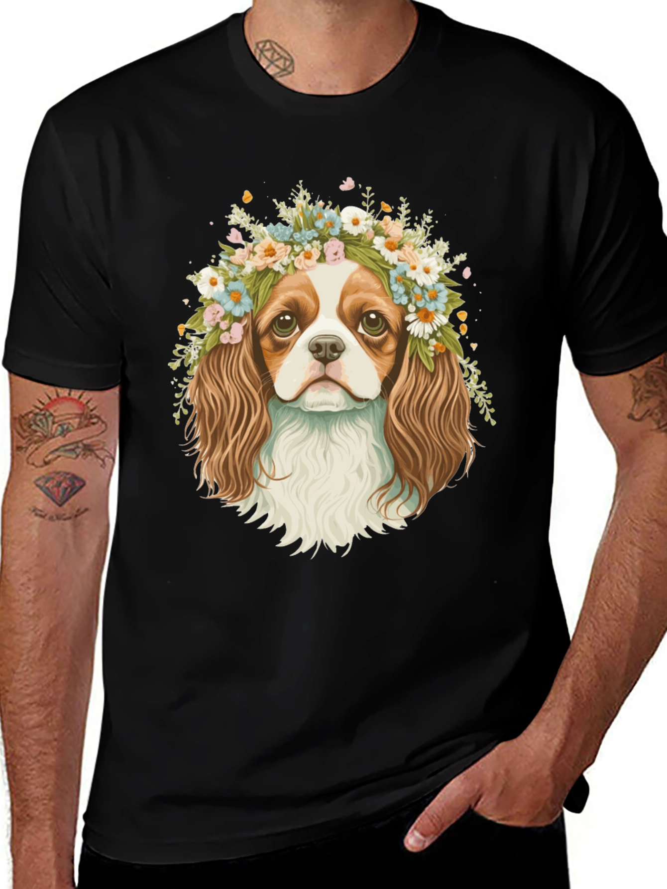 Dog with Flower Crown Graphic Tee