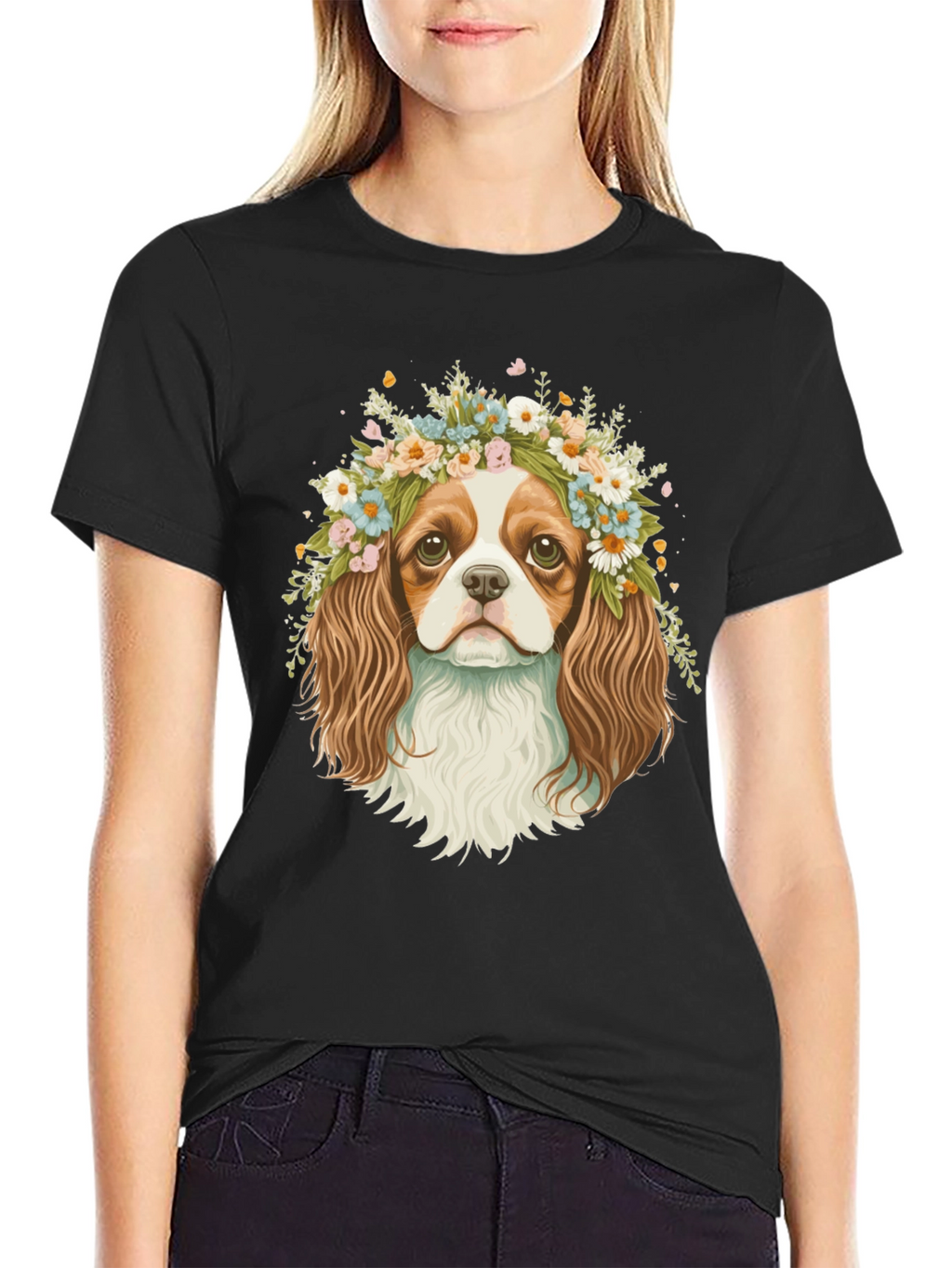 Dog with Flower Crown Graphic Tee