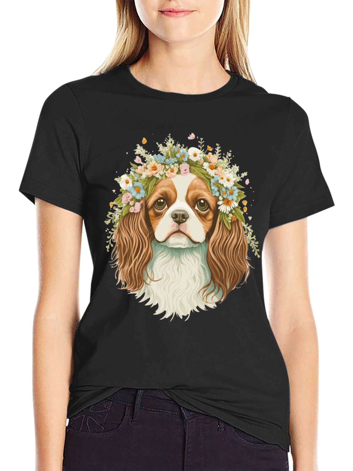 Dog with Flower Crown Graphic Tee
