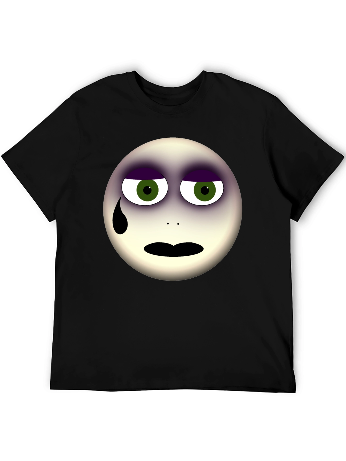 Sad Emoji Graphic Print Black T-Shirt