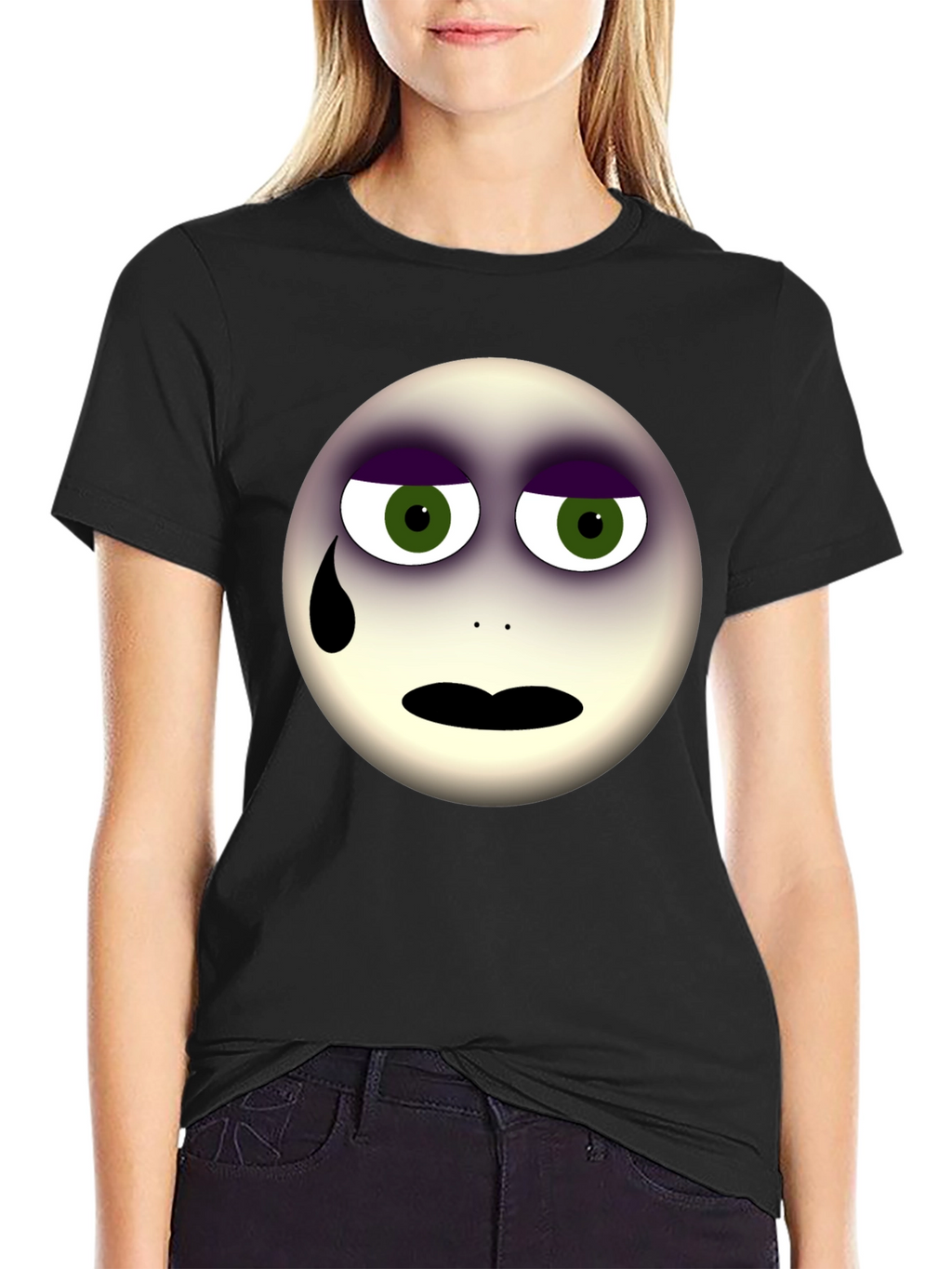 Sad Emoji Graphic Print Black T-Shirt