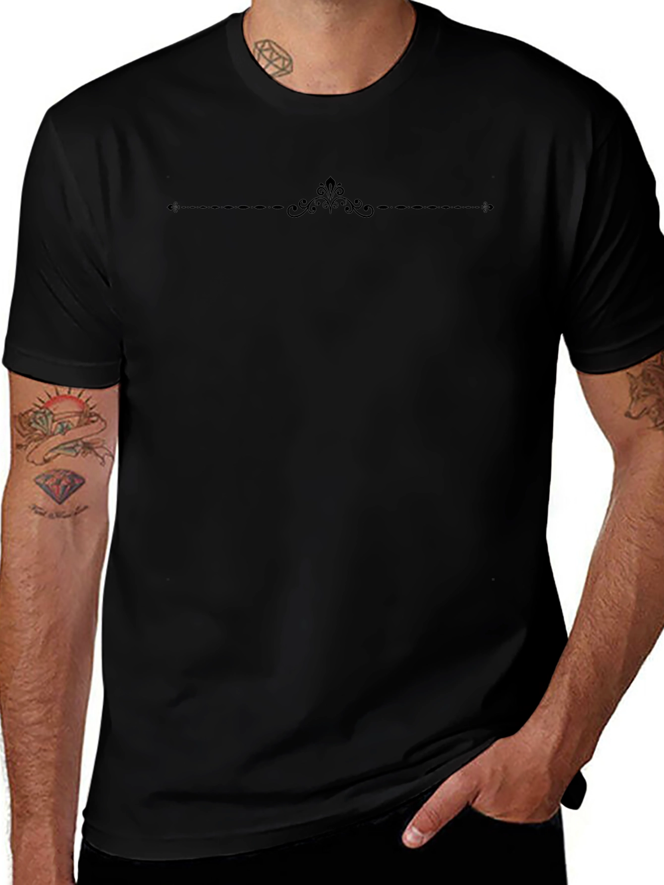 Elegant Black T-Shirt with Ornate Design
