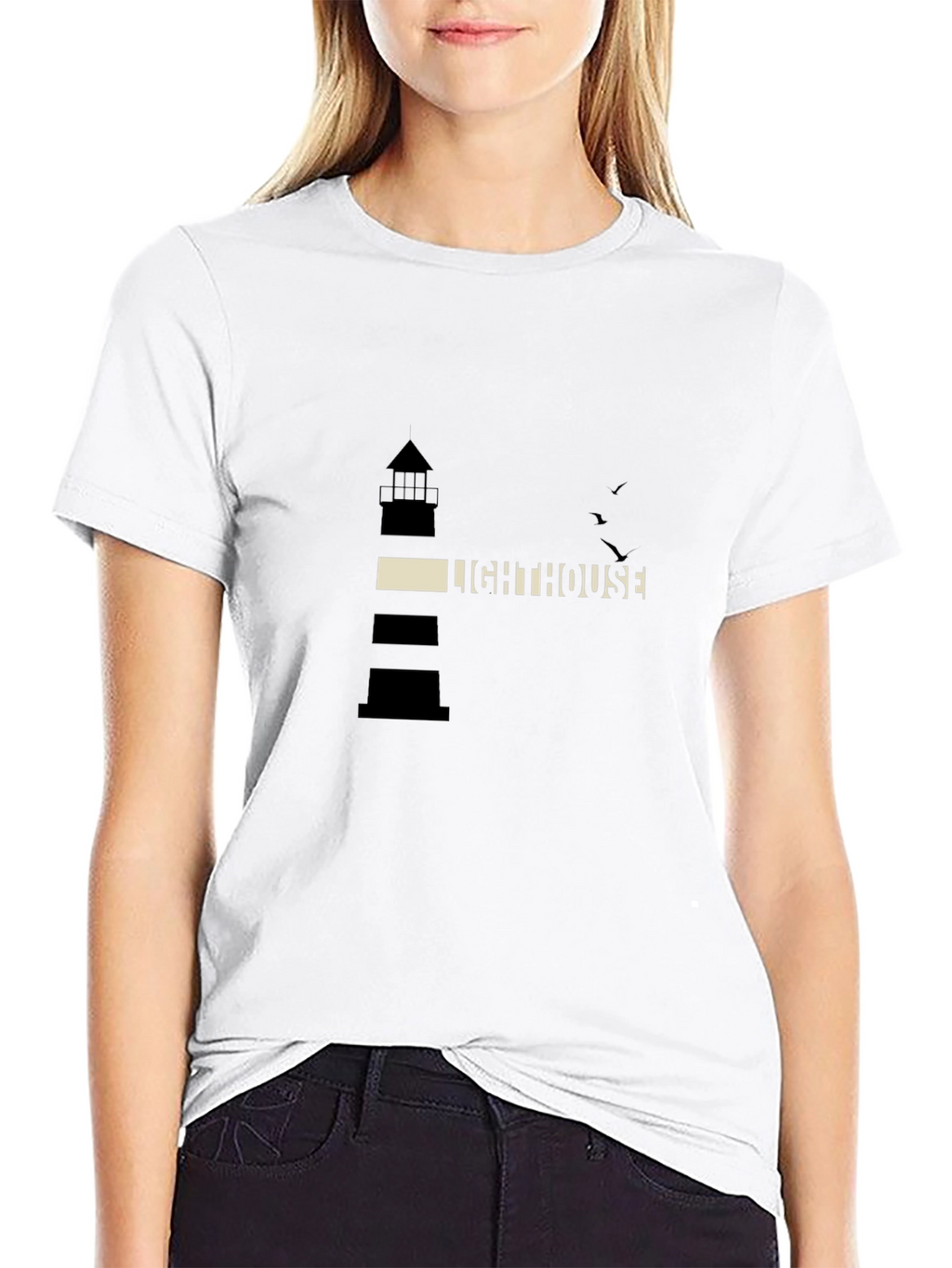 Lighthouse Graphic Print Black T-Shirt