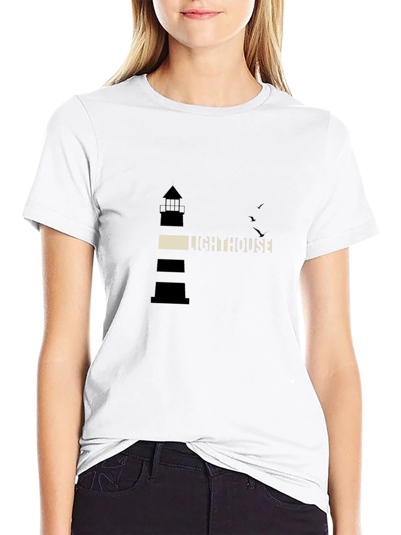 Lighthouse Graphic Print Black T-Shirt