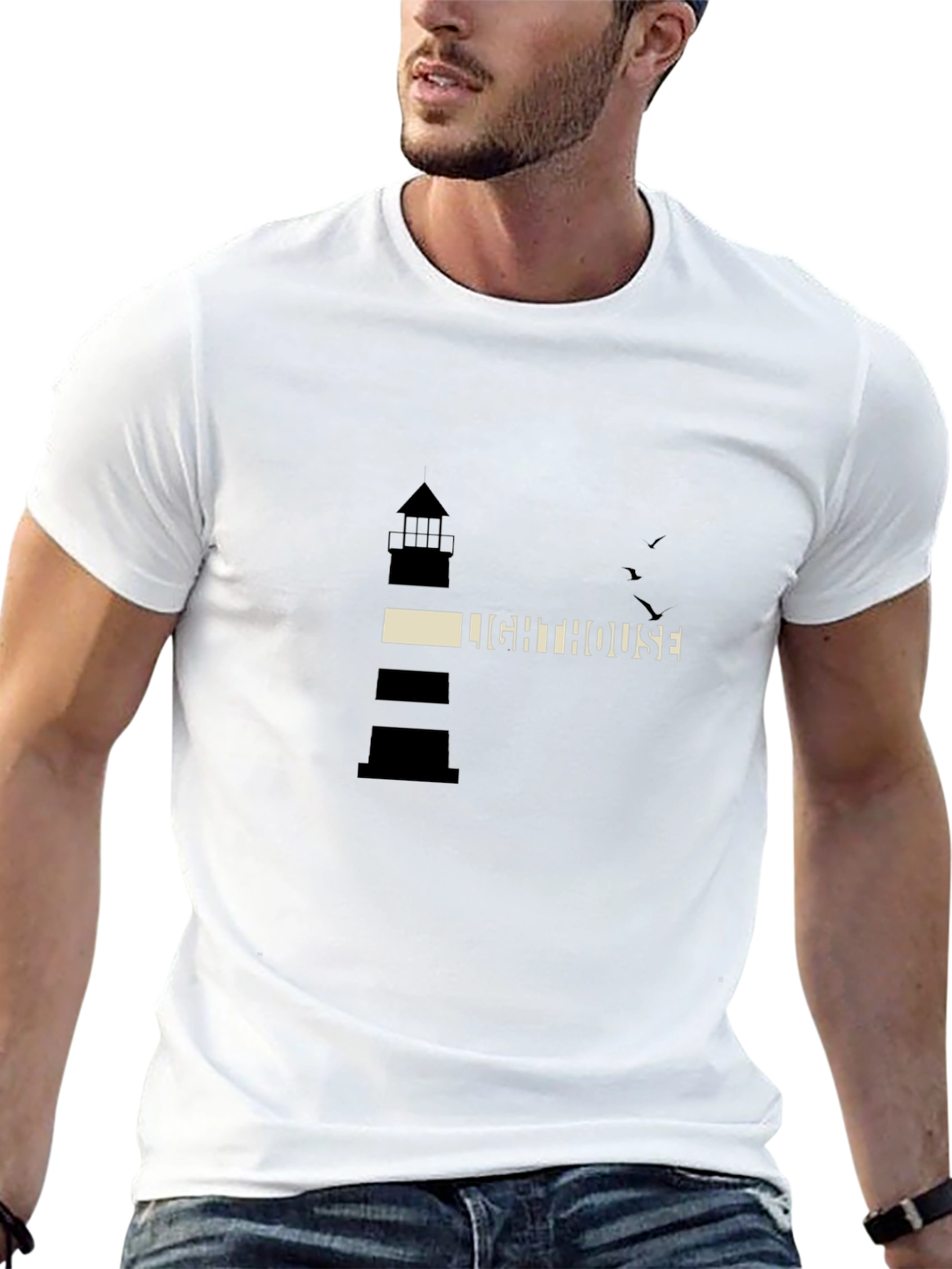 Lighthouse Graphic Print Black T-Shirt
