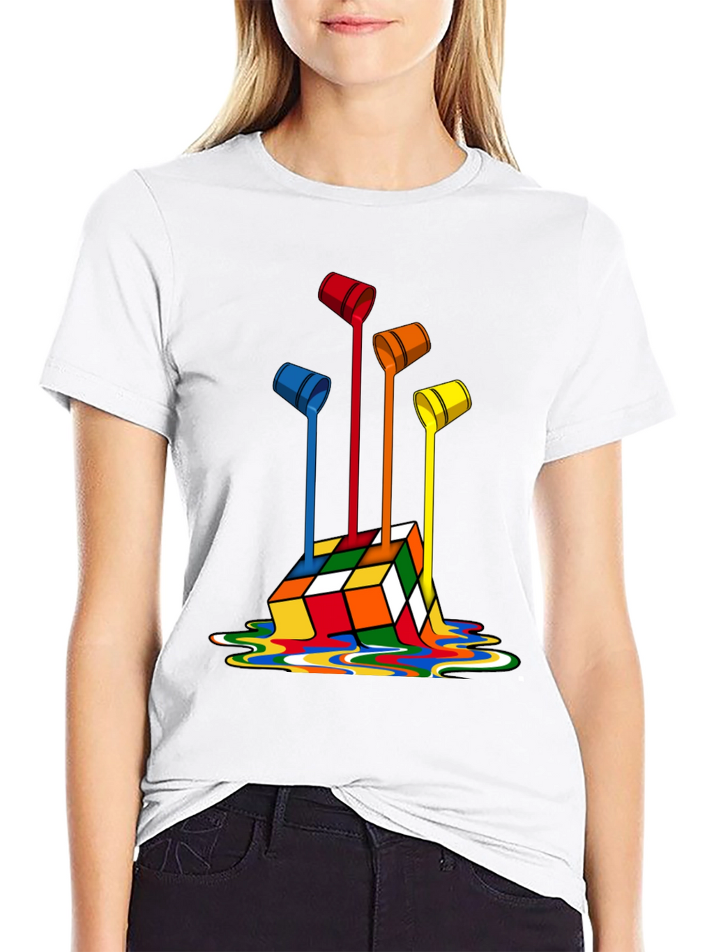 Rubiks Cube Paint Drip Graphic T-Shirt