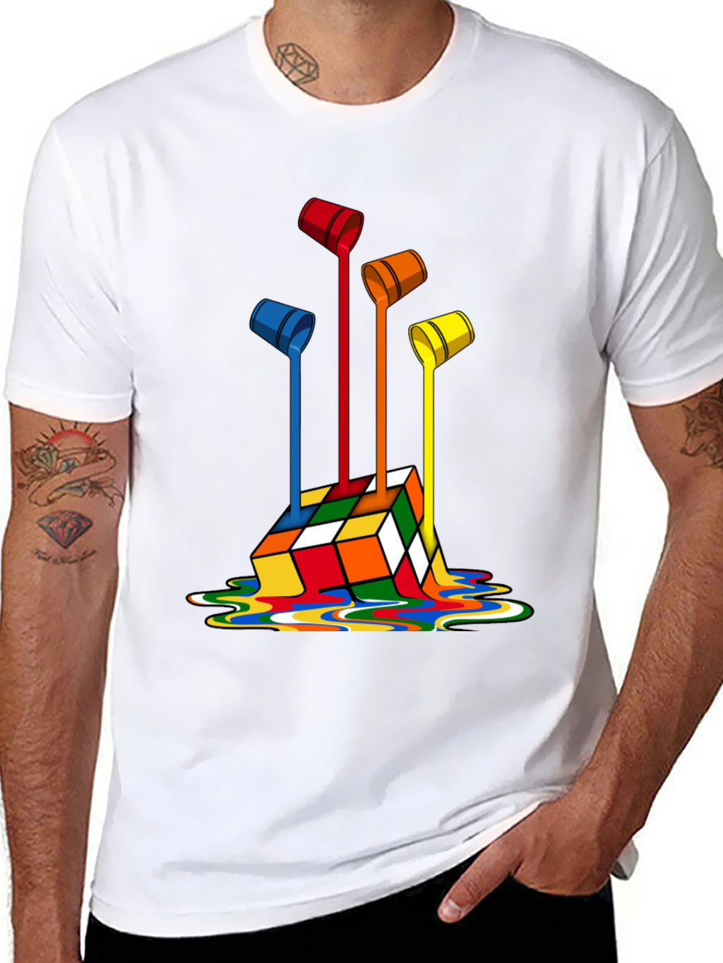 Rubiks Cube Paint Drip Graphic T-Shirt