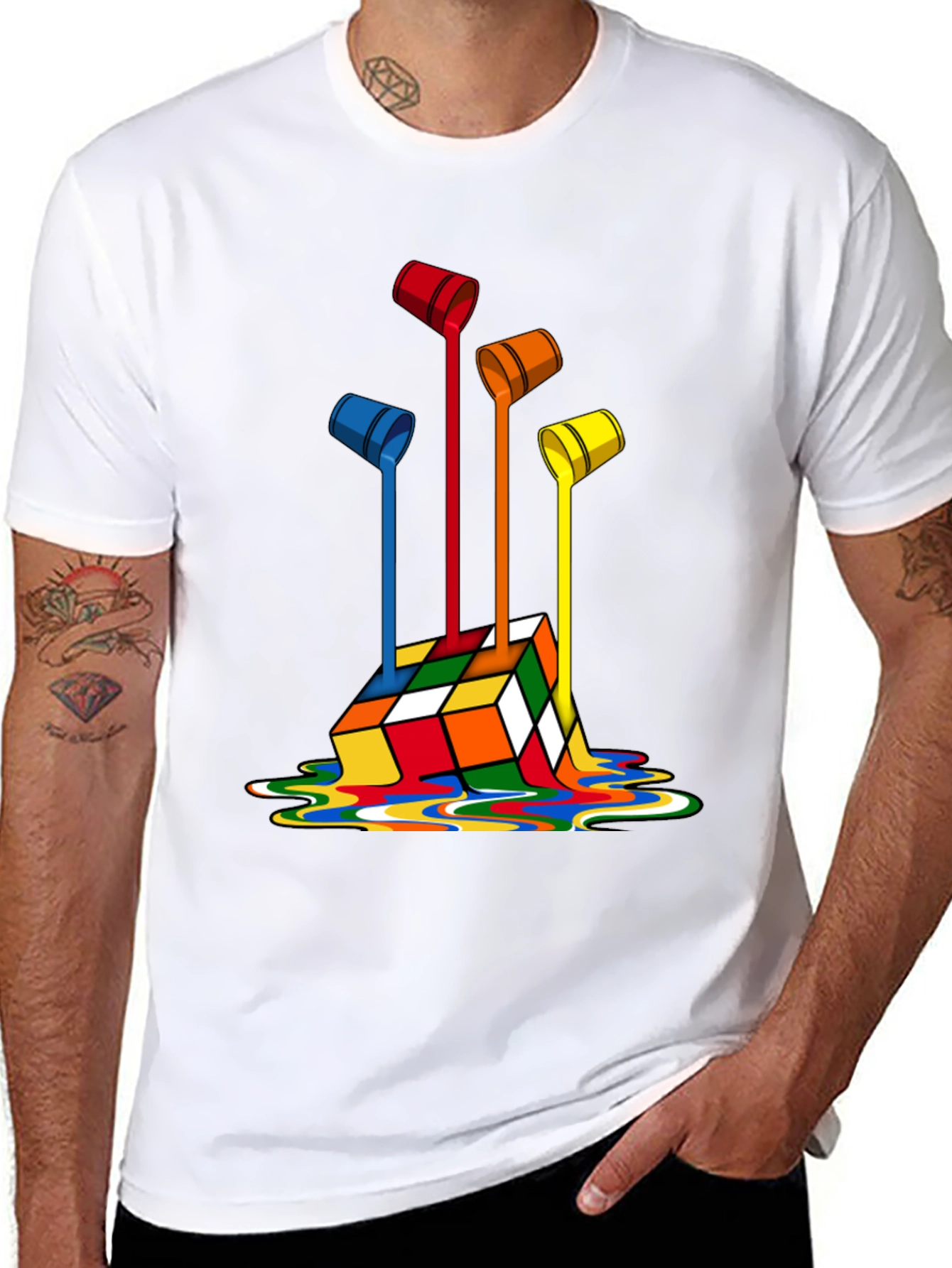 Rubiks Cube Paint Drip Graphic T-Shirt