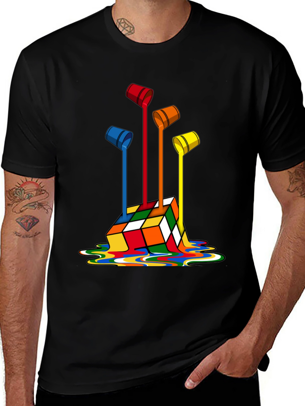 Rubiks Cube Paint Drip Graphic T-Shirt