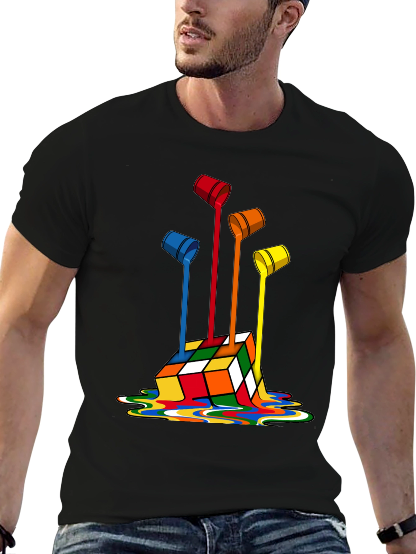Rubiks Cube Paint Drip Graphic T-Shirt