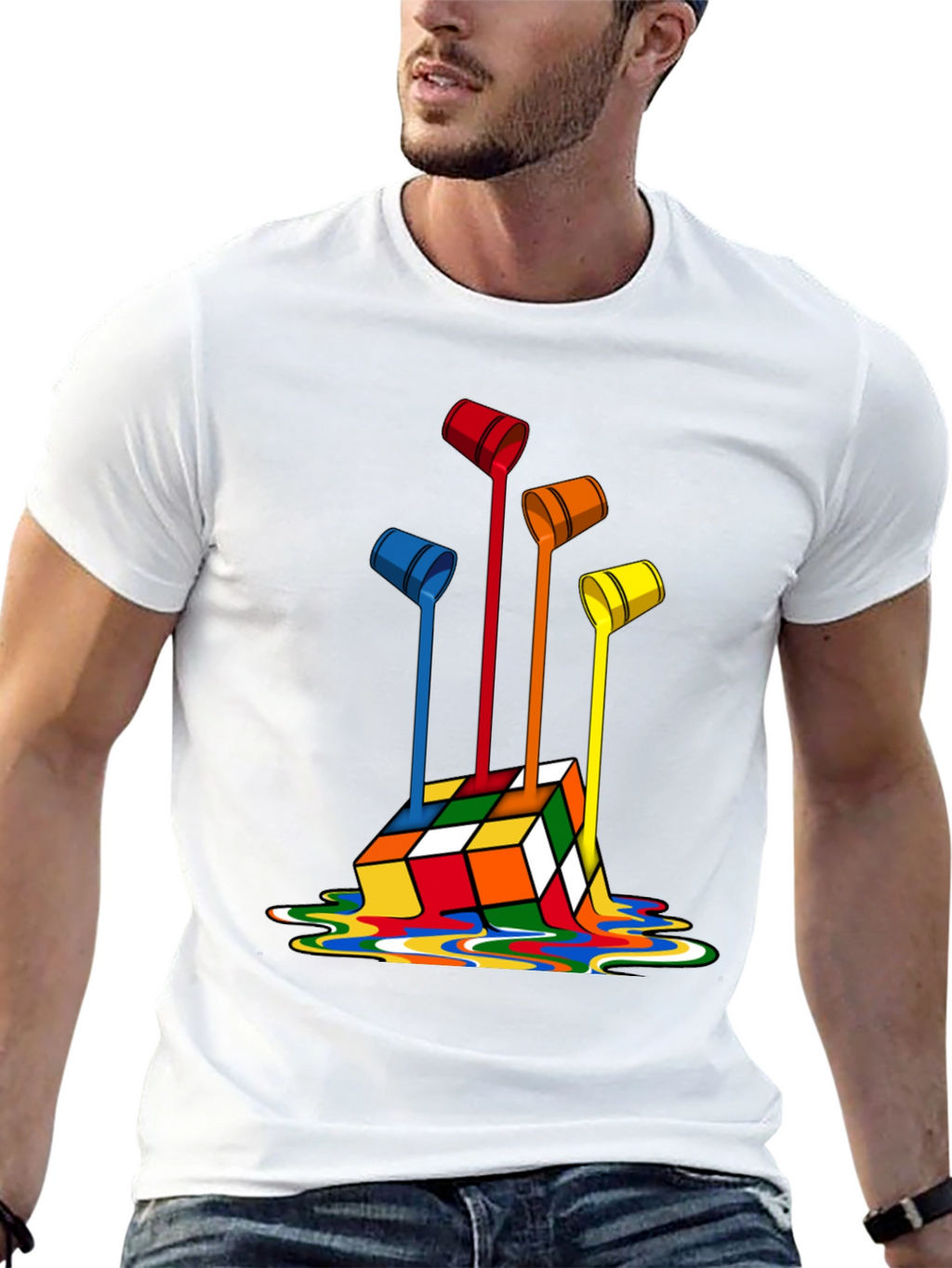 Rubiks Cube Paint Drip Graphic T-Shirt
