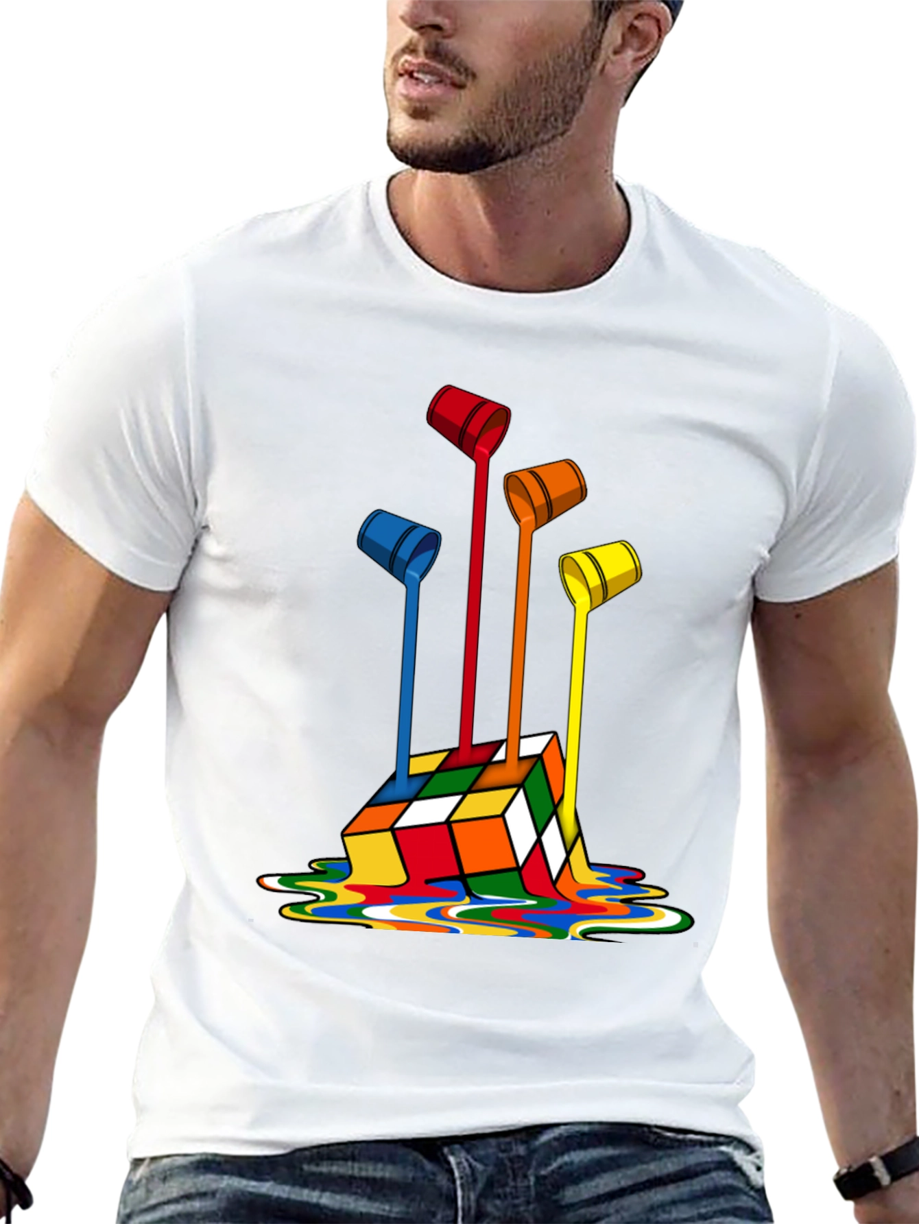 Rubiks Cube Paint Drip Graphic T-Shirt