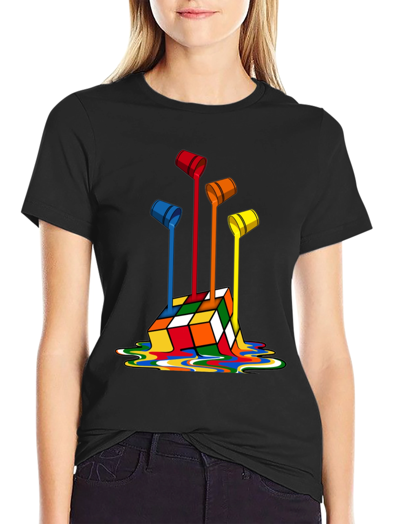 Rubiks Cube Paint Drip Graphic T-Shirt