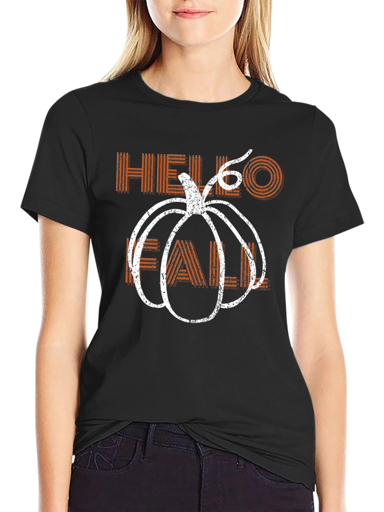 Hello Fall Pumpkin Graphic Tee - Trendy Autumn Apparel