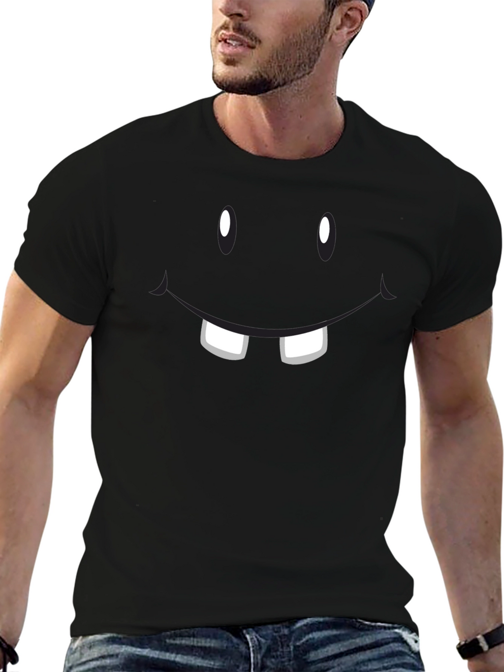 Funny Face Graphic T-Shirt - Black Crew Neck Tee