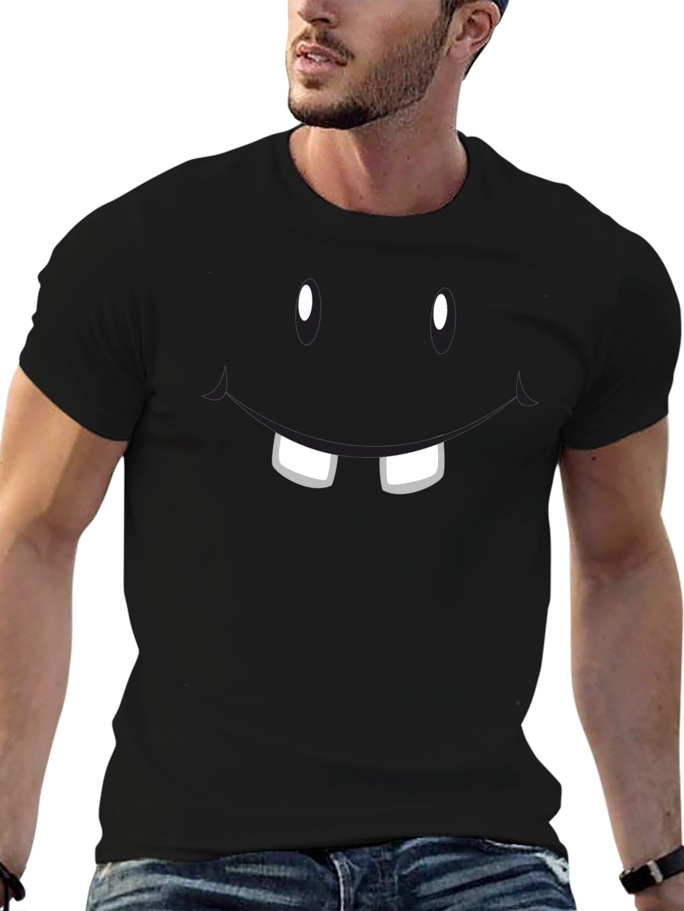 Funny Face Graphic T-Shirt - Black Crew Neck Tee