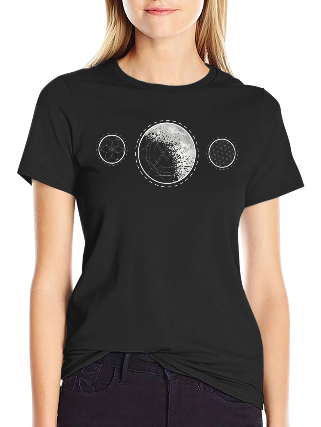 Geometric Moon Phase Black T-Shirt