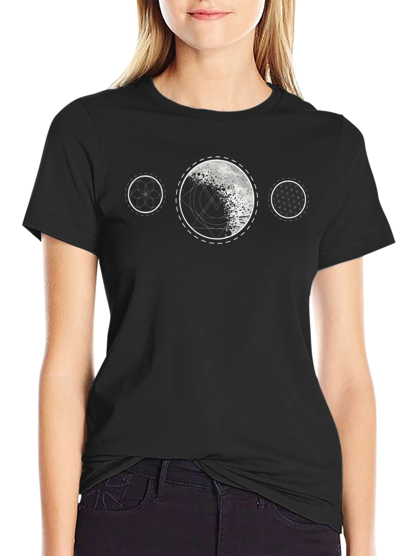 Geometric Moon Phase Black T-Shirt