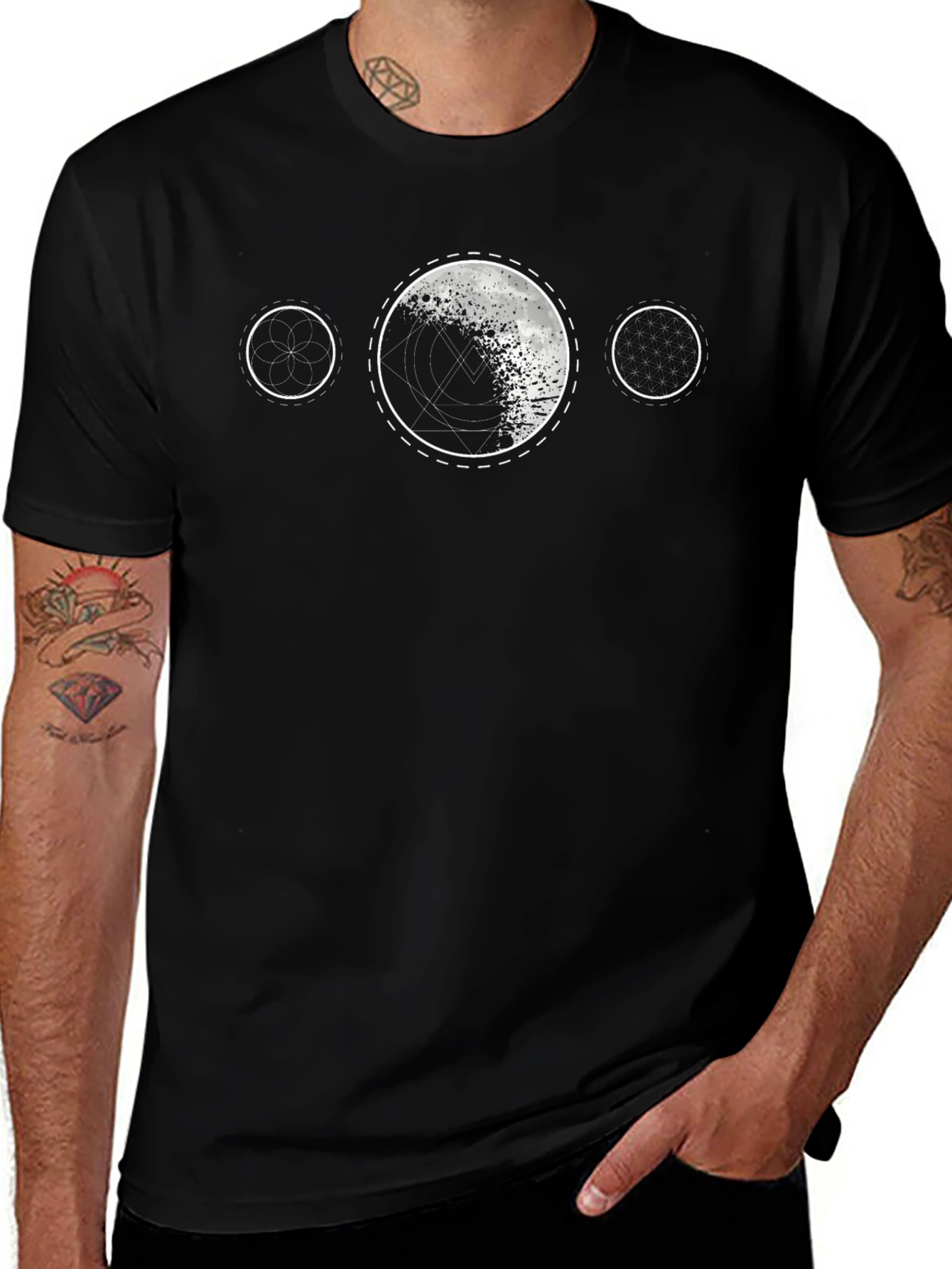 Geometric Moon Phase Black T-Shirt