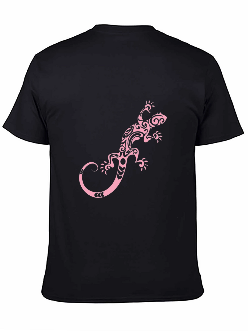 Black T-Shirt with Pink Tribal Lizard Print