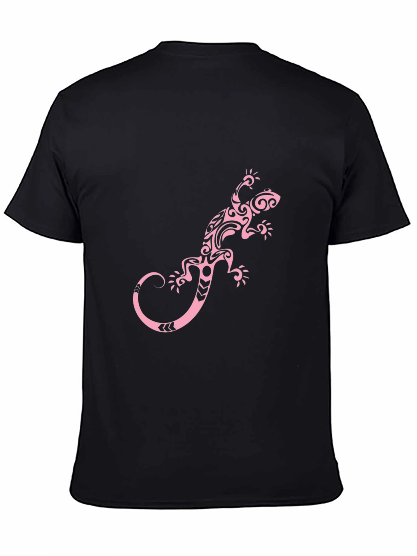 Black T-Shirt with Pink Tribal Lizard Print