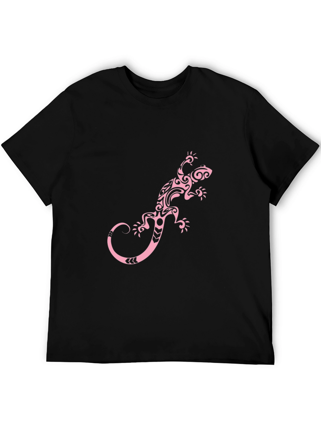 Black T-Shirt with Pink Tribal Lizard Print