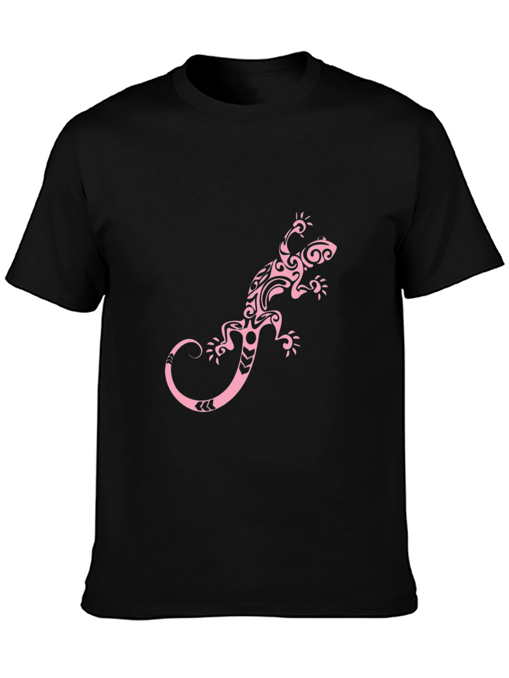 Black T-Shirt with Pink Tribal Lizard Print