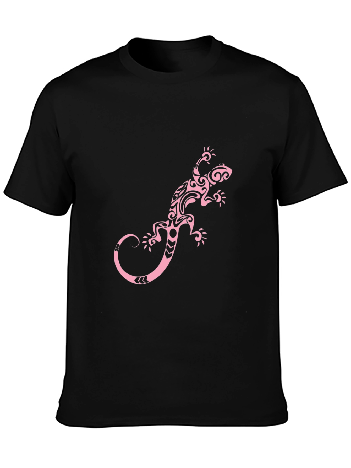 Black T-Shirt with Pink Tribal Lizard Print