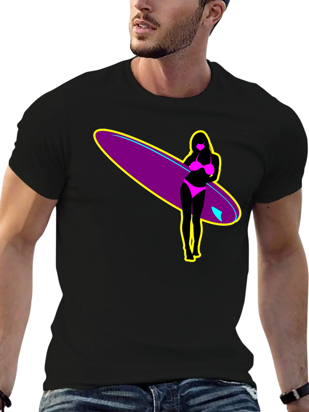 Surf Girl Graphic T-Shirt - Black Cotton Tee