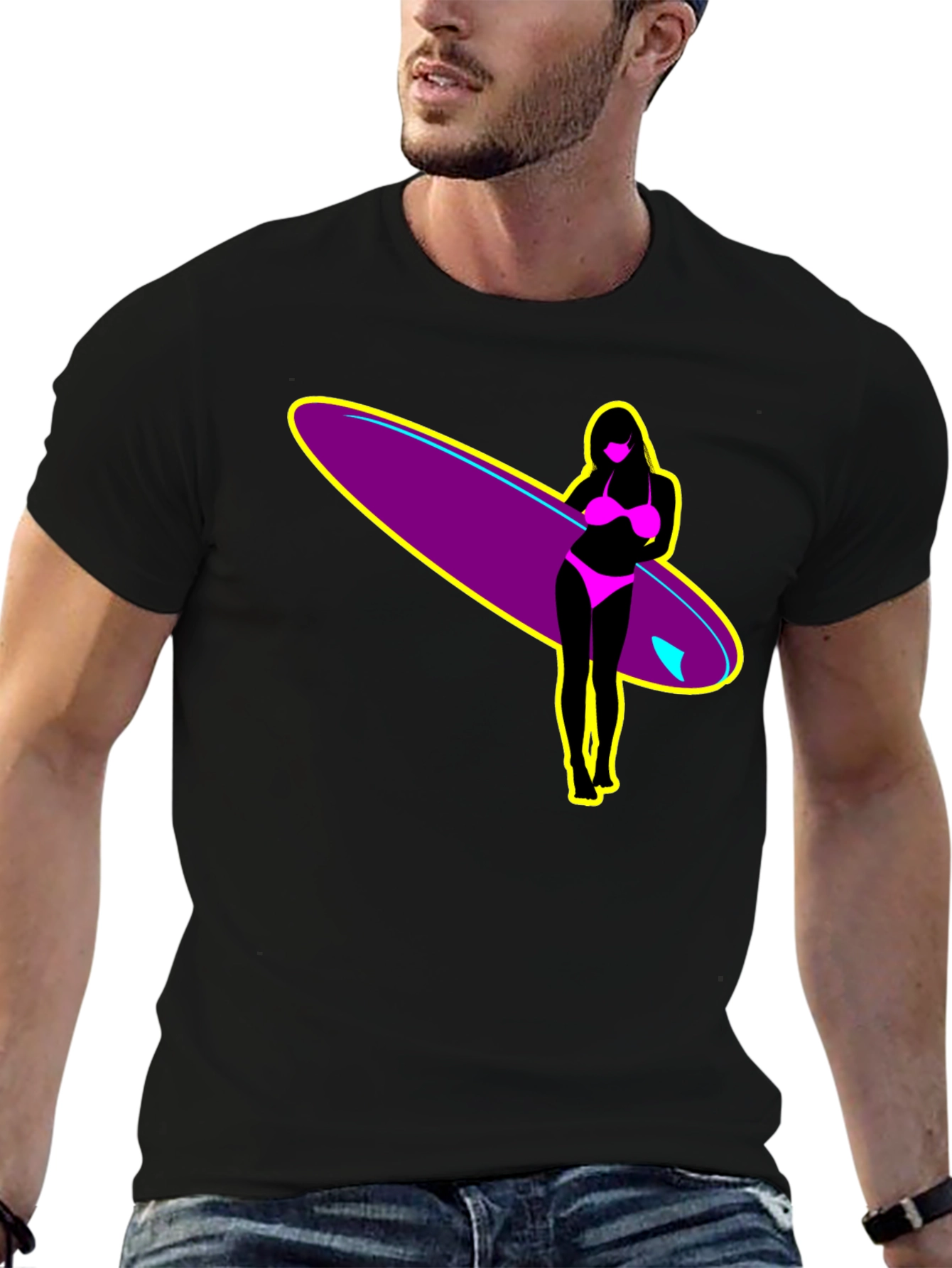 Surf Girl Graphic T-Shirt - Black Cotton Tee