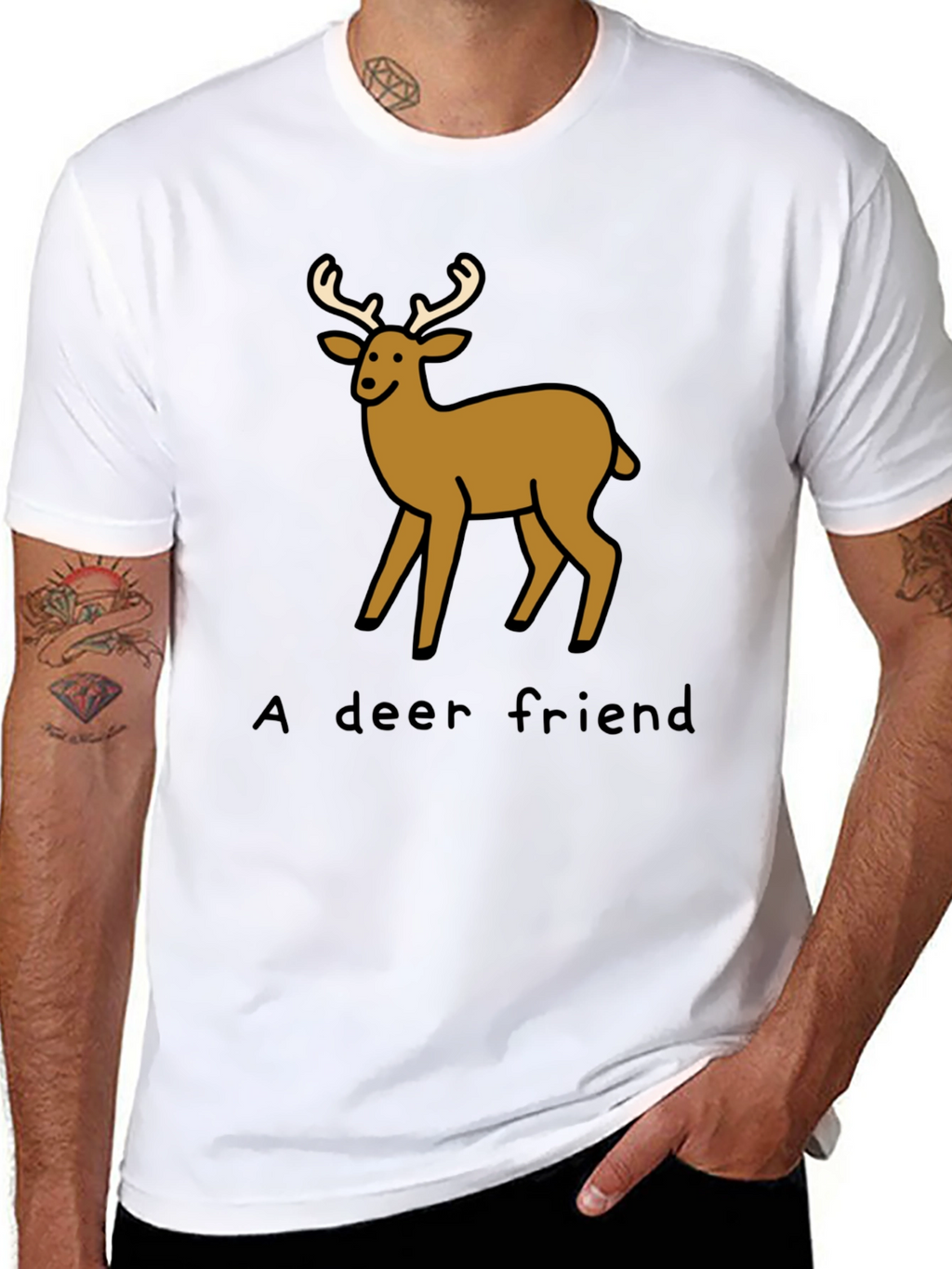 A Deer Friend Graphic Tee - Soft Black Cotton