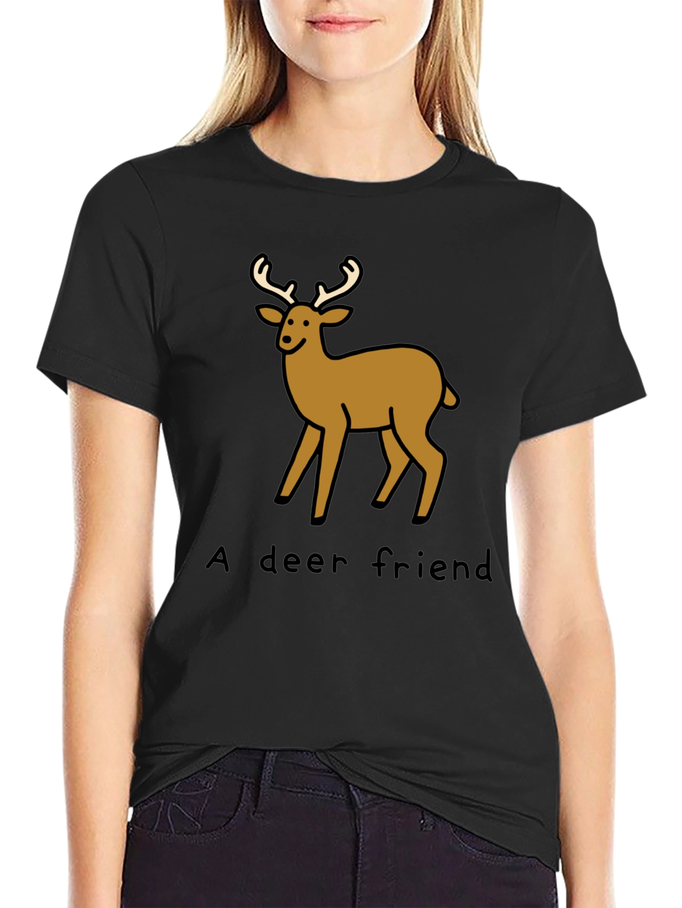 A Deer Friend Graphic Tee - Soft Black Cotton