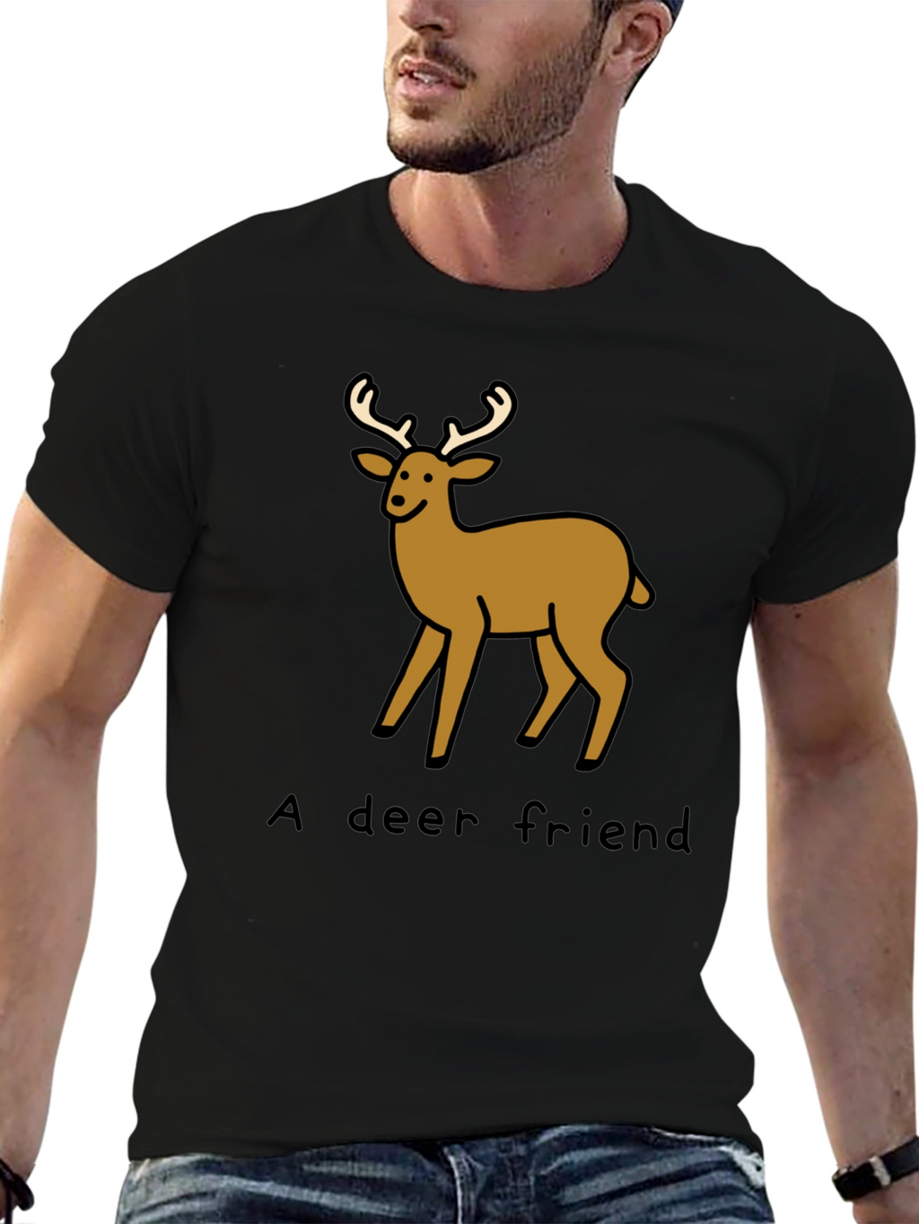 A Deer Friend Graphic Tee - Soft Black Cotton