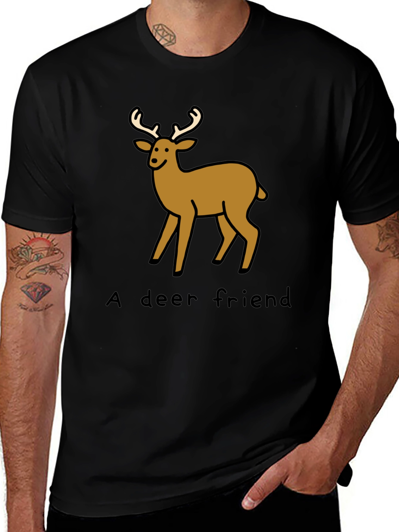 A Deer Friend Graphic Tee - Soft Black Cotton