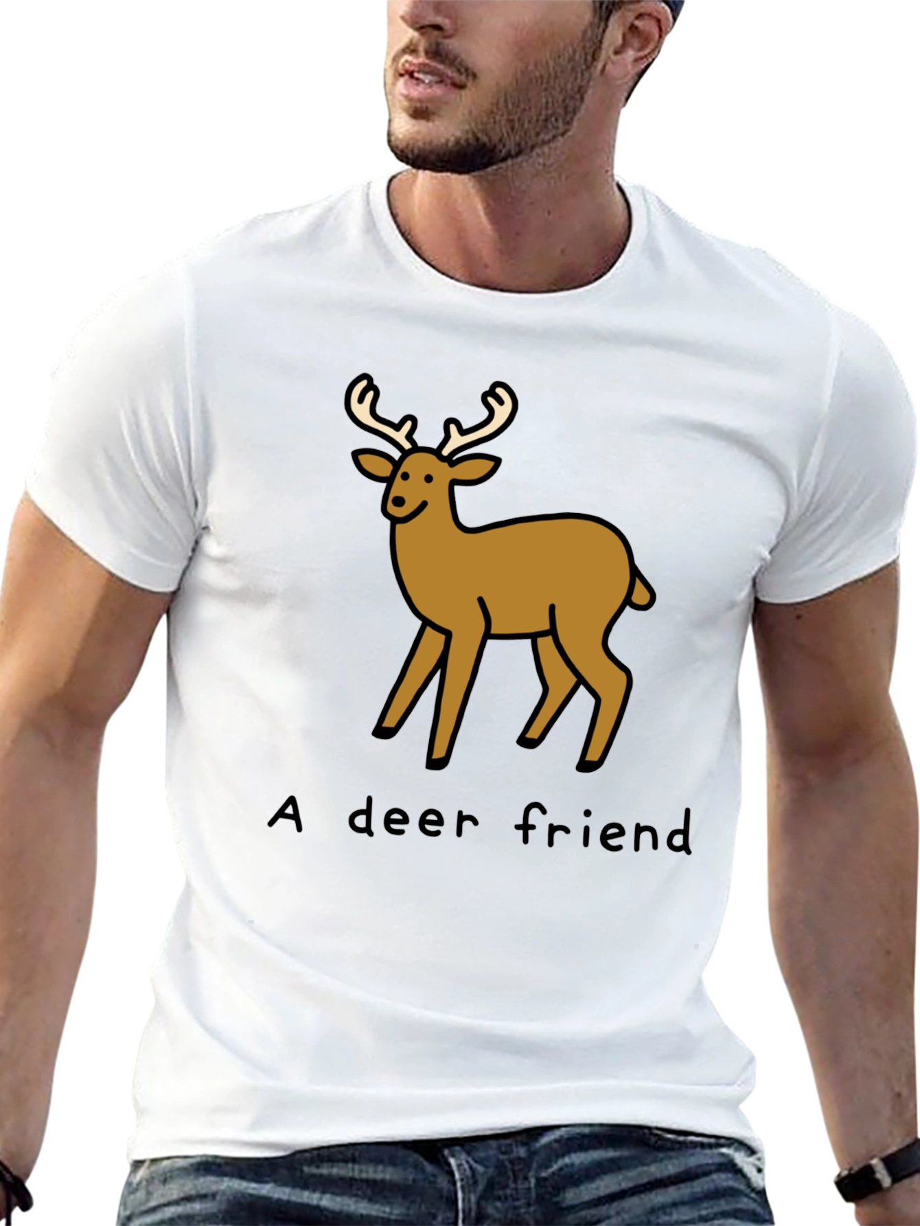 A Deer Friend Graphic Tee - Soft Black Cotton