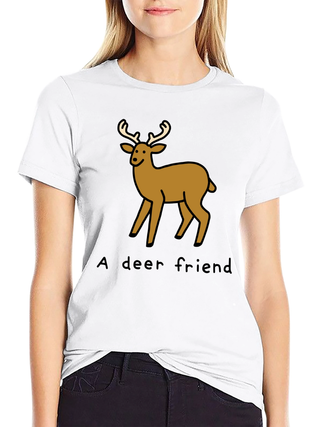 A Deer Friend Graphic Tee - Soft Black Cotton