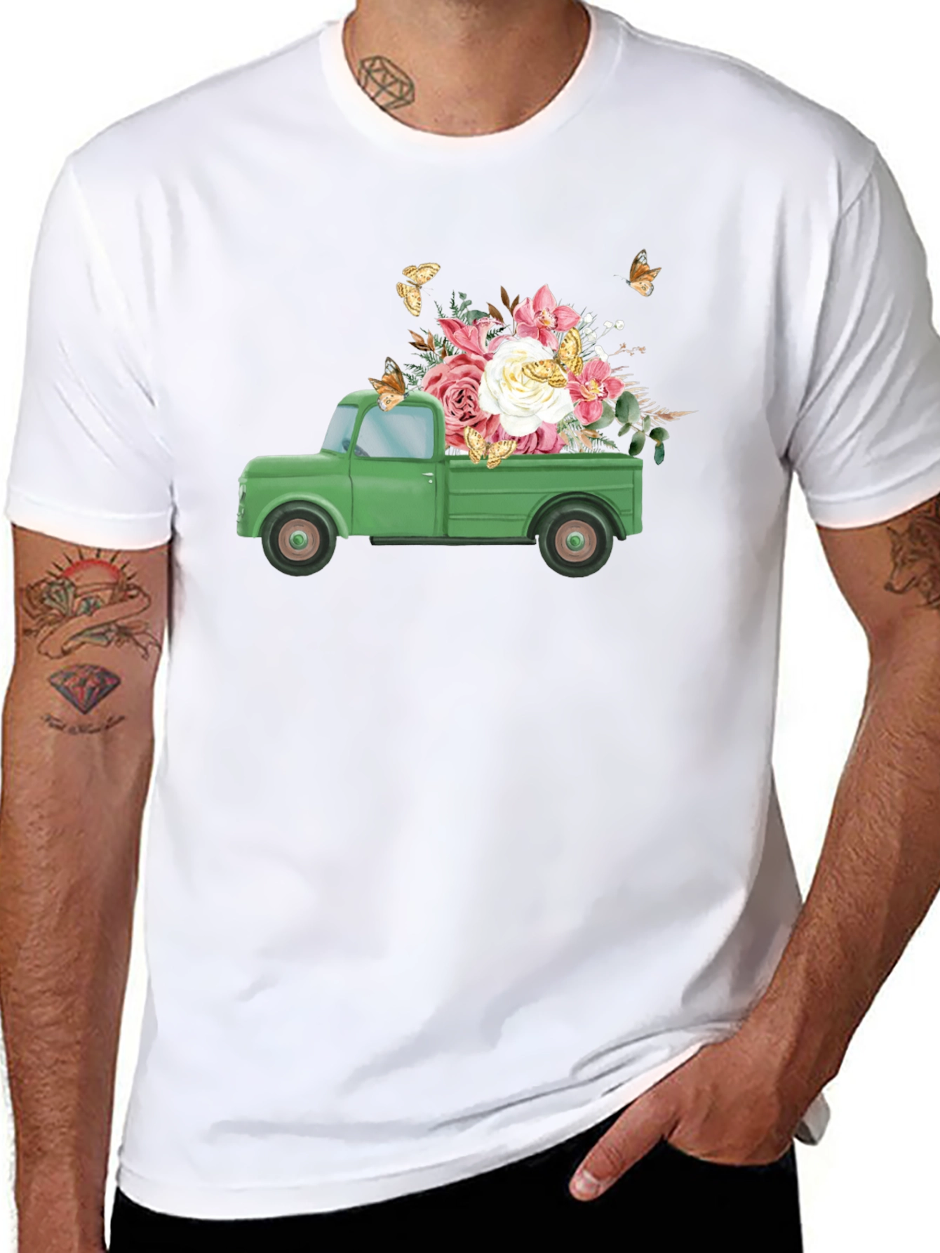 Floral Truck Graphic Tee - Retro Style
